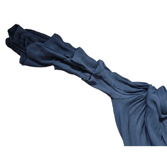 Lumie Women's Button Down Long Ruffle Sleeve Victorian Blouse Navy Blue in Small - Picture 3 of 7